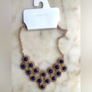 Blue and Gold Color Chest Piece Necklace